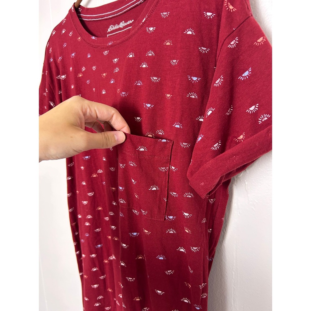 Eddie Bauer T-Shirt Dress Womens M Maroon Sun Print Short Sleeve outdoors Casual - Picture 3 of 9